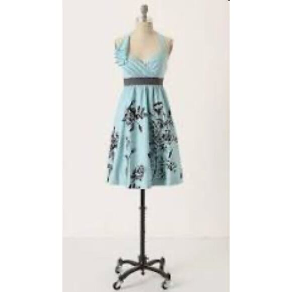 Anthropologie Stemmed Sweetbriar Dress Nathalie Lete •6• Halter Blue Floral $168 - Picture 6 of 16